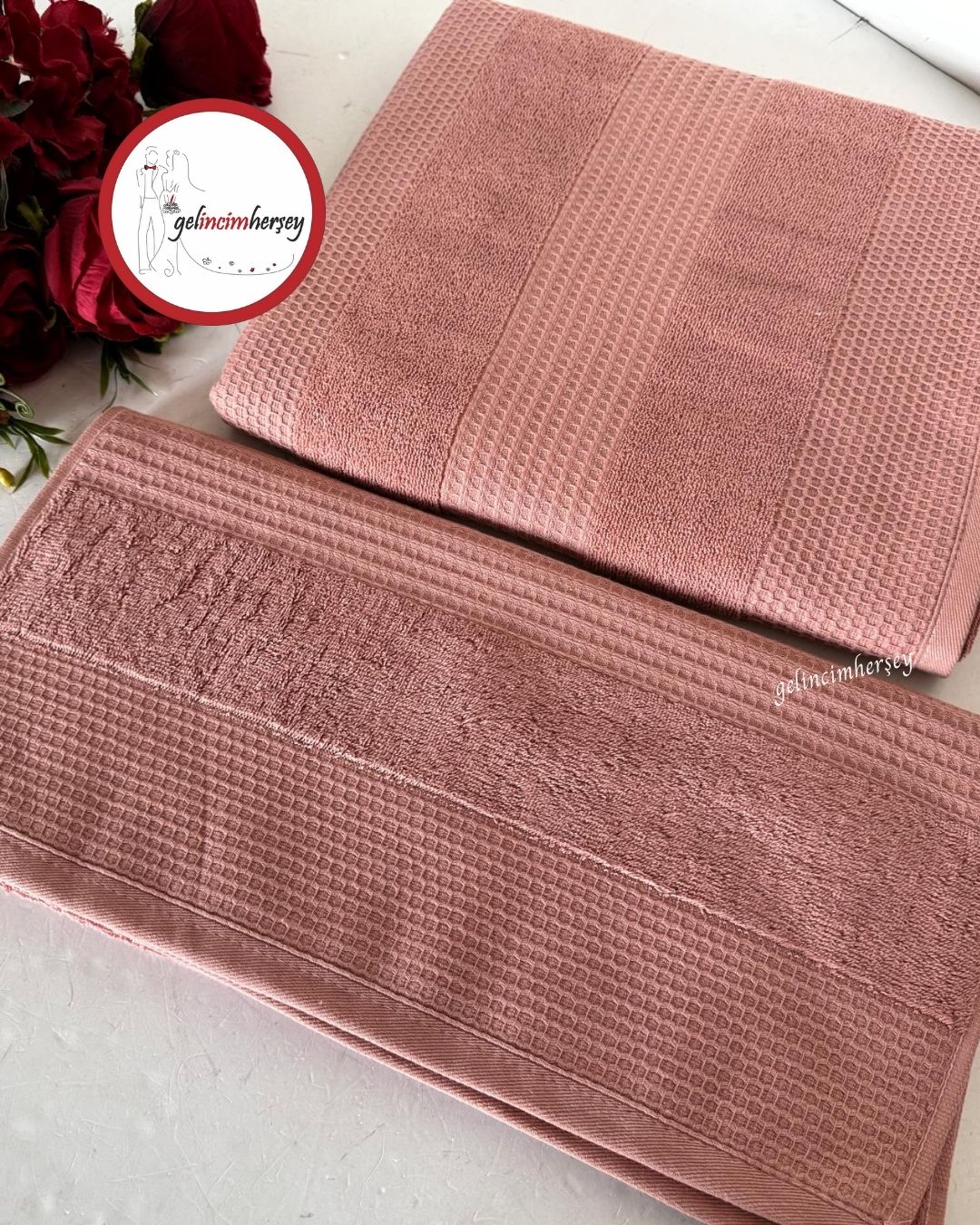 GelincimherşeyFrancesDesenli2'liBanyoHavluSetiPembe1