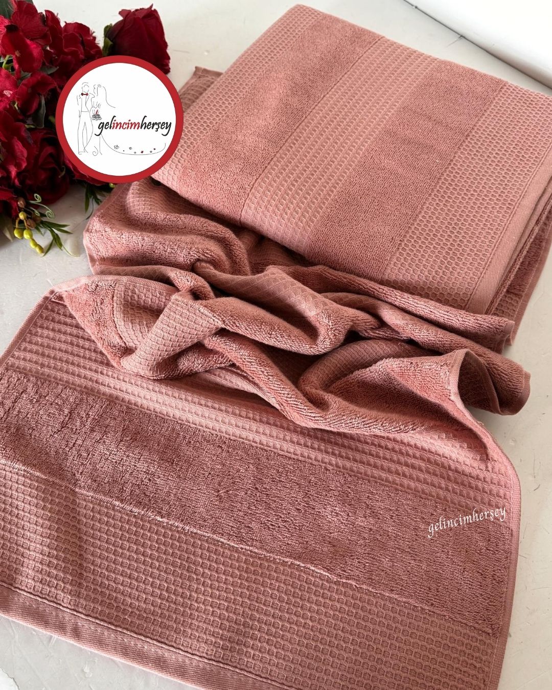 GelincimherşeyFrancesDesenli2'liBanyoHavluSetiPembe2