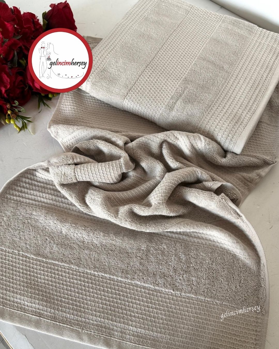 GelincimherşeyFrancesDesenli2'liBanyoHavluSetiVizon