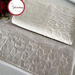 Gelincimherşey Kısmi Kadife Desenli 2'li Banyo Havlu Seti - BEJ