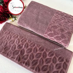 Gelincimherşey Kısmi Kadife Desenli 2'li Banyo Havlu Seti - MÜRDÜM