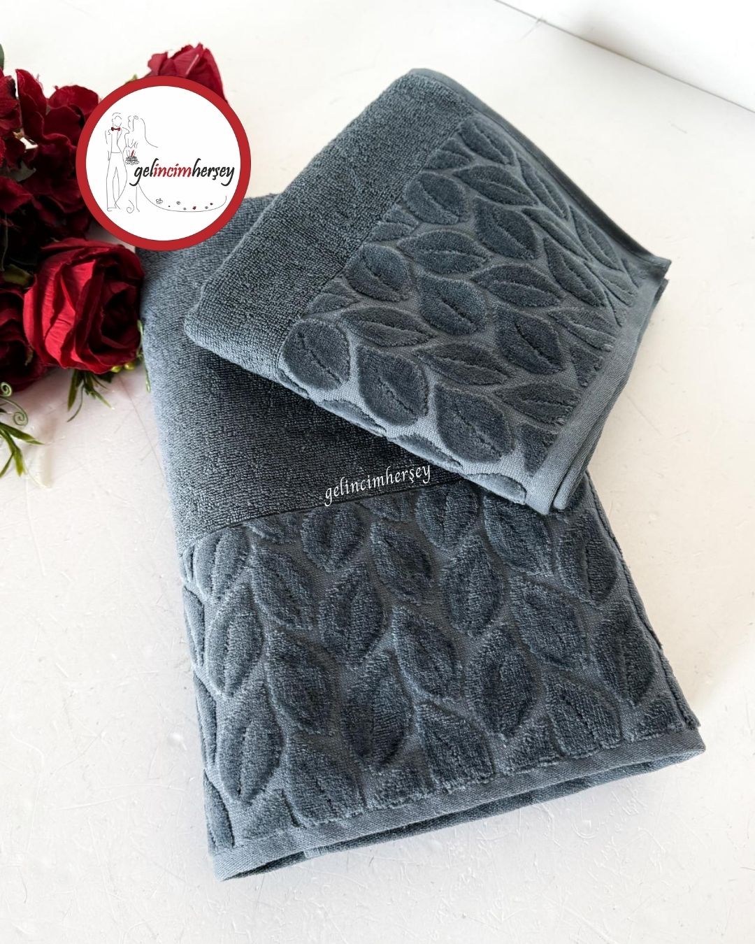 Gelincimherşey Kısmi Kadife Desenli 2'li Banyo Havlu Seti