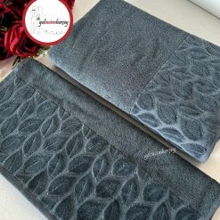 Gelincimherşey Kısmi Kadife Desenli 2'li Banyo Havlu Seti - PETROL MAVİSİ