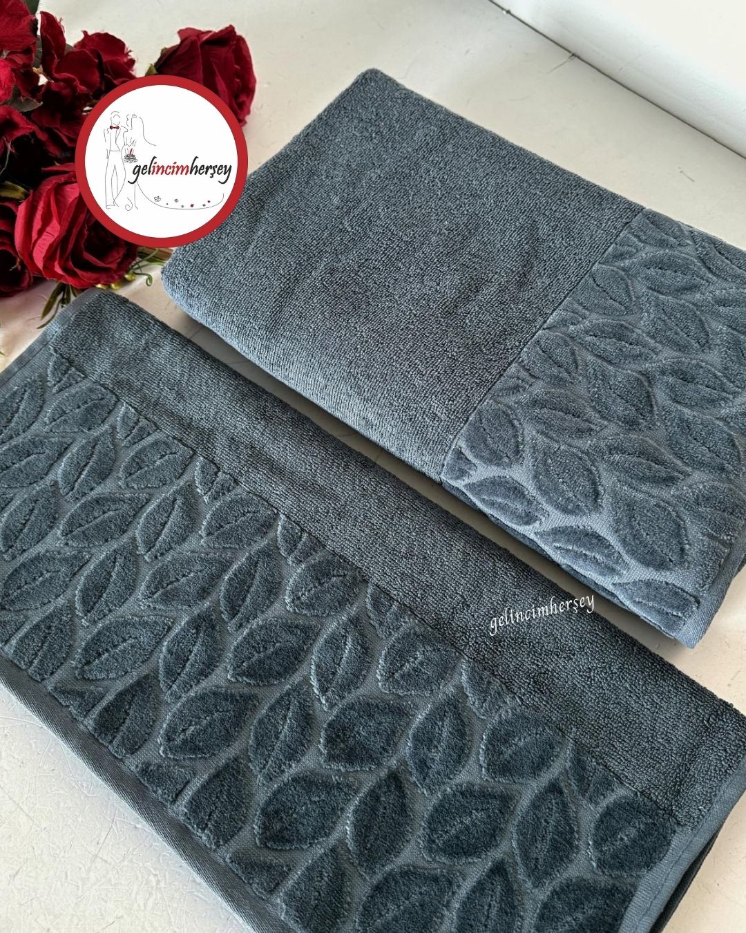 GelincimherşeyKısmiKadifeDesenli2'liBanyoHavluSetiPetrol1