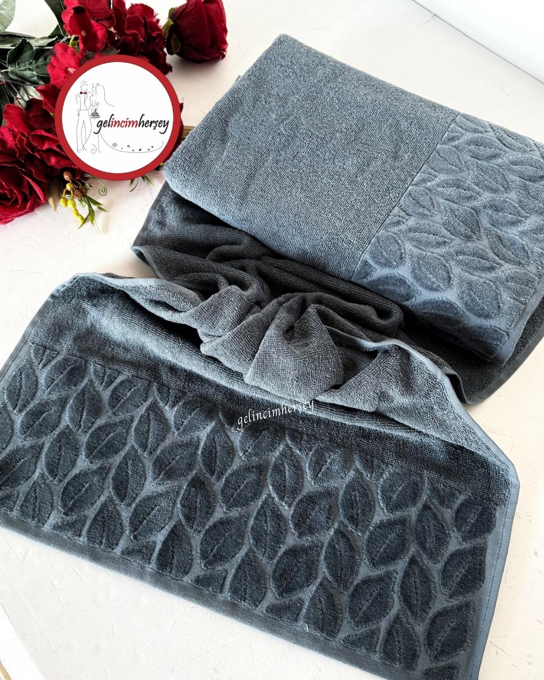 GelincimherşeyKısmiKadifeDesenli2'liBanyoHavluSetiPetrol2