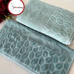 Gelincimherşey Kısmi Kadife Desenli 2'li Banyo Havlu Seti - TURKUAZ