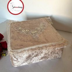 Gelincimherşey Nişan Çeyiz Bohçası İçin Dantelli Kadife Hurç Büyük Boy - BEJ