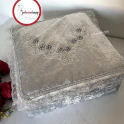 Gelincimherşey Nişan Çeyiz Bohçası İçin Dantelli Kadife Hurç Büyük Boy - GRİ