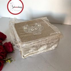 Gelincimherşey Nişan Çeyiz Bohçası İçin Dantelli Kadife Hurç Küçük Boy - BEJ