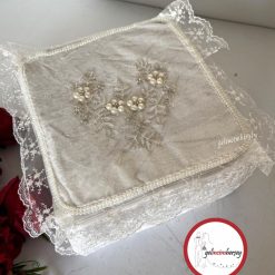 Gelincimherşey Nişan Çeyiz Bohçası İçin Dantelli Kadife Hurç Küçük Boy - EKRU