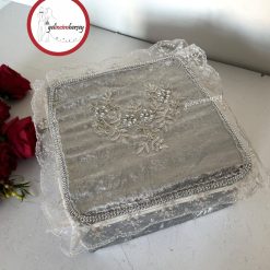 Gelincimherşey Nişan Çeyiz Bohçası İçin Dantelli Kadife Hurç Küçük Boy - GRİ