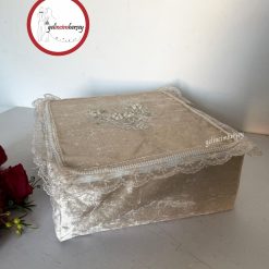 Gelincimherşey Nişan Çeyiz Bohçası İçin Dantelli Kadife Hurç Orta Boy - BEJ