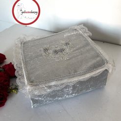 Gelincimherşey Nişan Çeyiz Bohçası İçin Dantelli Kadife Hurç Orta Boy - GRİ