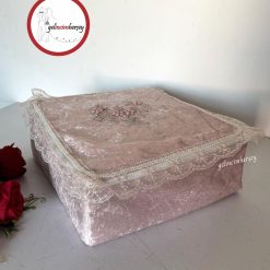 Gelincimherşey Nişan Çeyiz Bohçası İçin Dantelli Kadife Hurç Orta Boy - PUDRA
