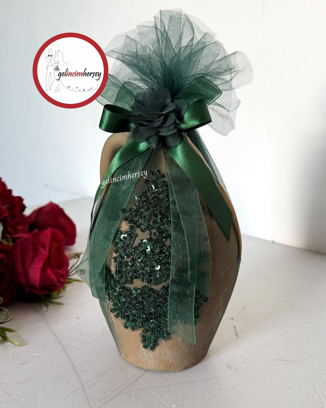 GelincimherşeyVipDantelliKınaTestisiZümrütYeşil