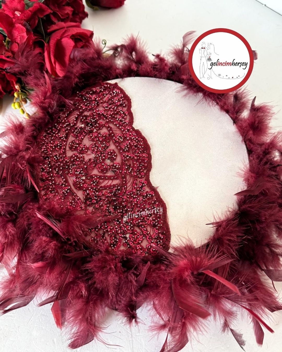GelincimherşeyVipDantelliTüylüGelinTefiBordo2