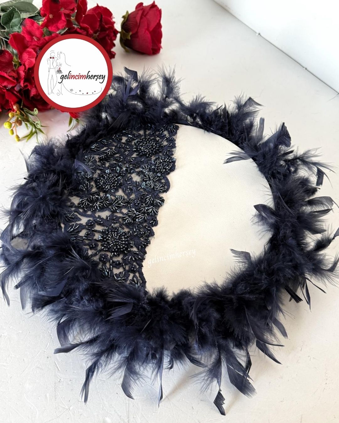 GelincimherşeyVipDantelliTüylüGelinTefiLacivert
