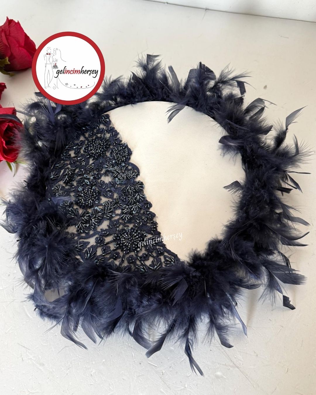GelincimherşeyVipDantelliTüylüGelinTefiLacivert1