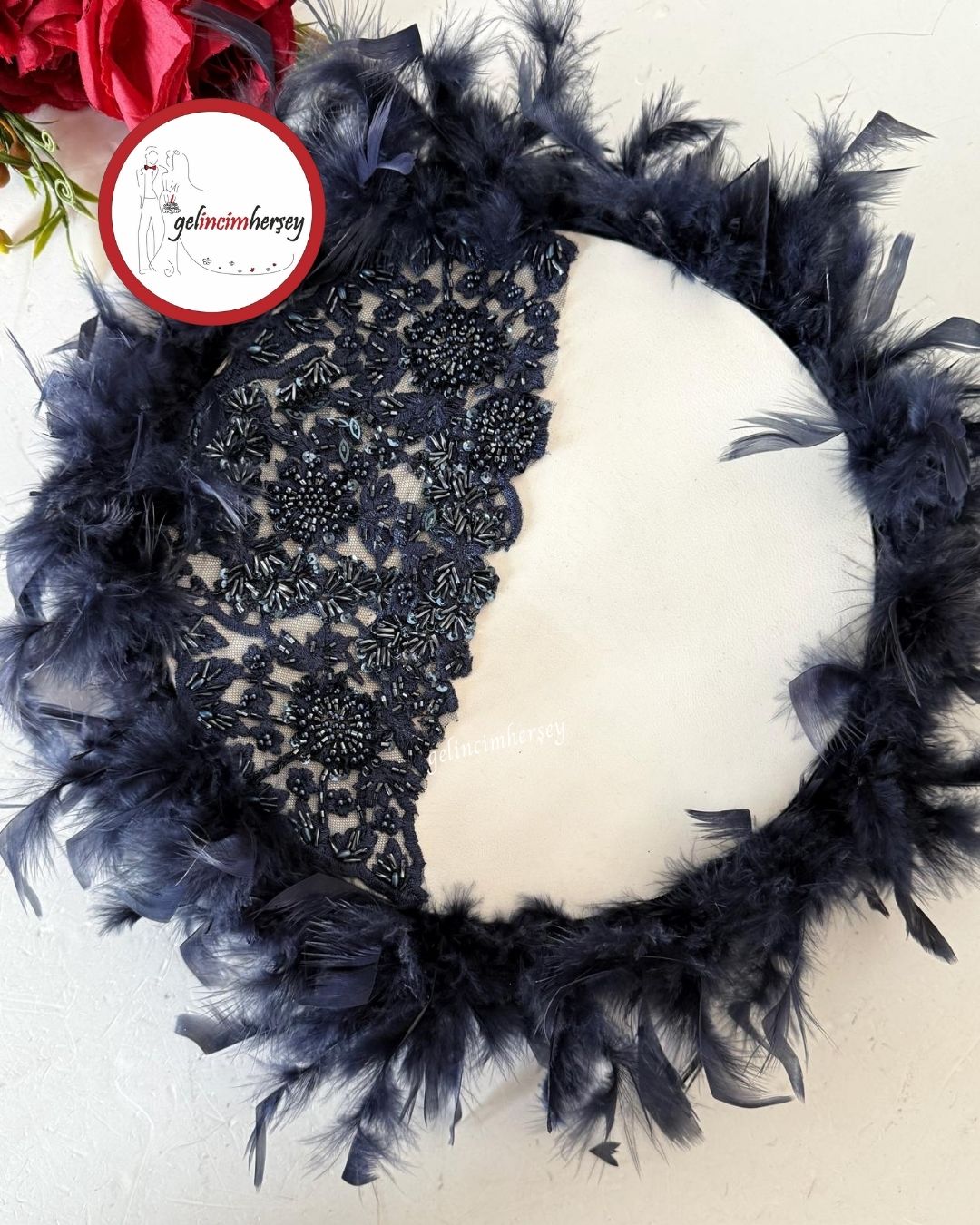 GelincimherşeyVipDantelliTüylüGelinTefiLacivert2