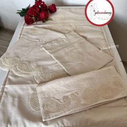 Gelincimherşey 4 Parça Fransız Güpürlü Bej Keten Seccade Seti