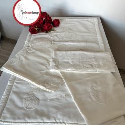 Gelincimherşey 4 Parça Fransız Güpürlü Ekru Keten Seccade Seti