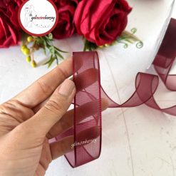 Gelincimherşey Süsleme için 4 mt Saten Fitilli Organze Kurdele(en 2.5 cm) - BORDO