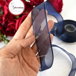 Gelincimherşey Süsleme için 4 mt Saten Fitilli Organze Kurdele(en 2.5 cm) - LACİVERT