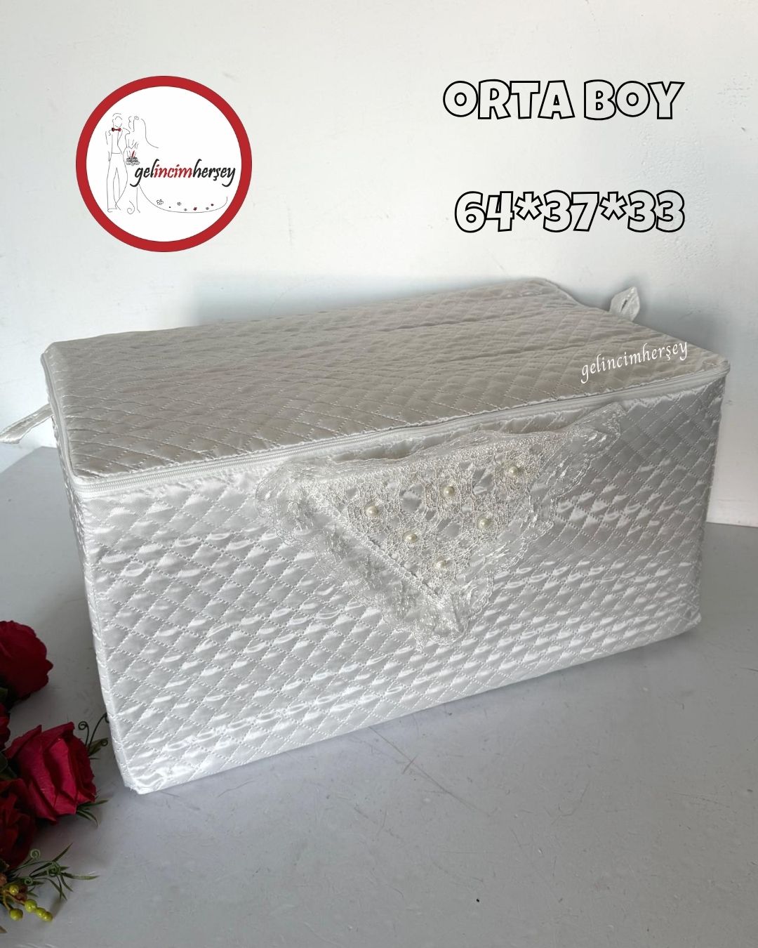 Gelincimherşey Saten Kapitone Kumaş Dantelli Hurç 3’lü Set