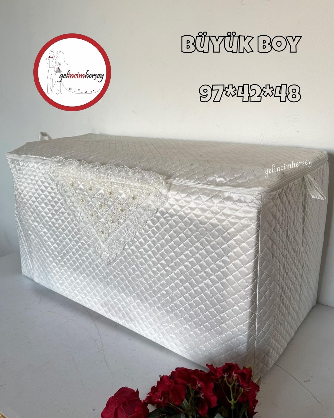 Gelincimherşey Saten Kapitone Kumaş Dantelli Hurç 3’lü Set