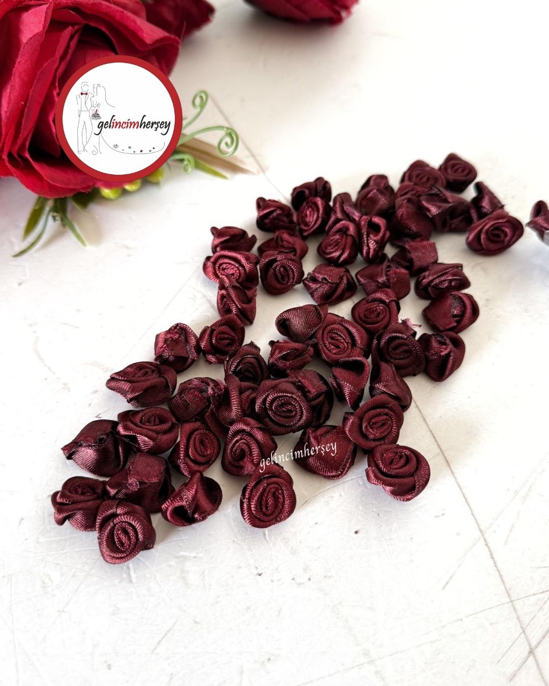 GelincimherşeyKurdeleGül25Adet2cmBordo