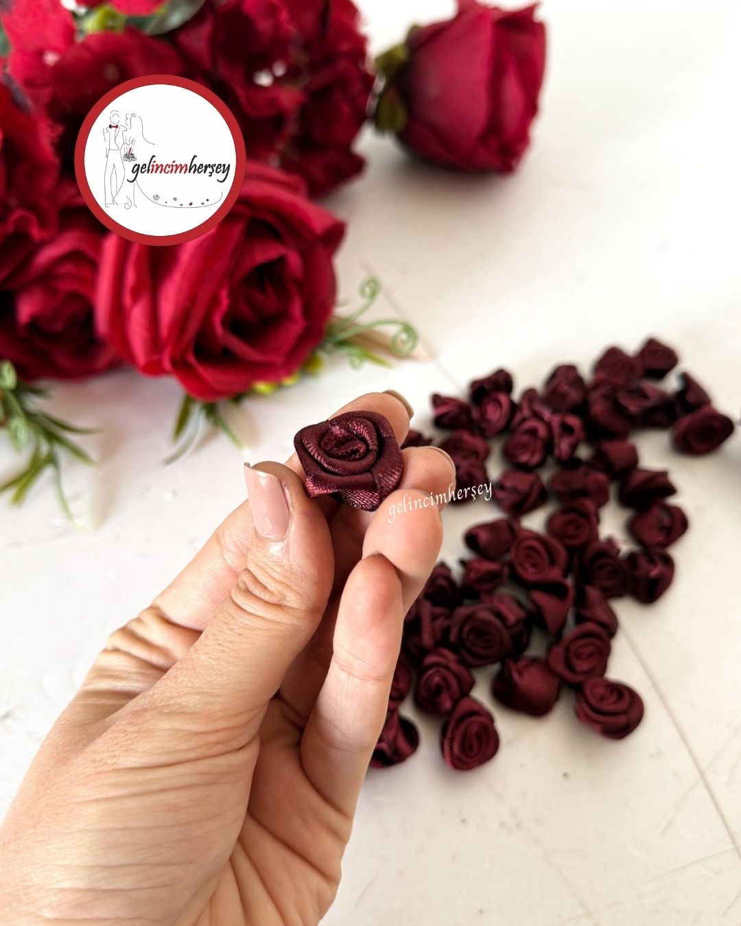 GelincimherşeyKurdeleGül25Adet2cmBordo1