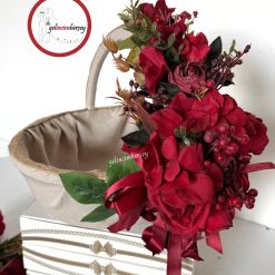 Gelincimherşey Özel Tasarım İthal Yapay Bordo Çiçekli Söz Nişan Düğün Hediyelik Sepeti