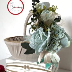 Gelincimherşey Özel Tasarım İthal Yapay Su Yeşili Çiçekli Söz Nişan Düğün Hediyelik Sepeti