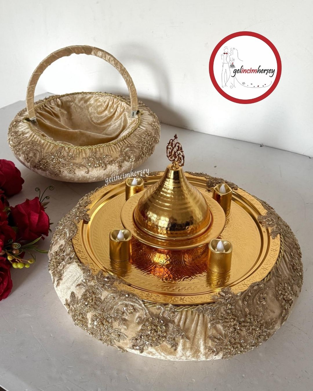 GelincimherşeyVipDantelliKınaSepetiveKınaTepsisiAltın