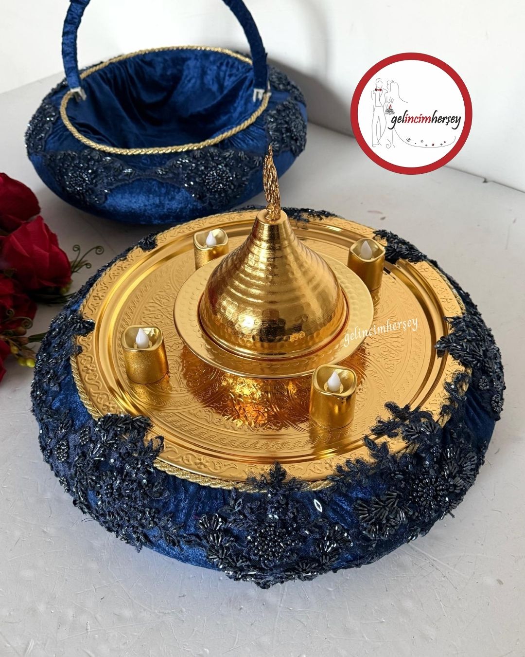 GelincimherşeyVipDantelliKınaSepetiveKınaTepsisiLacivert