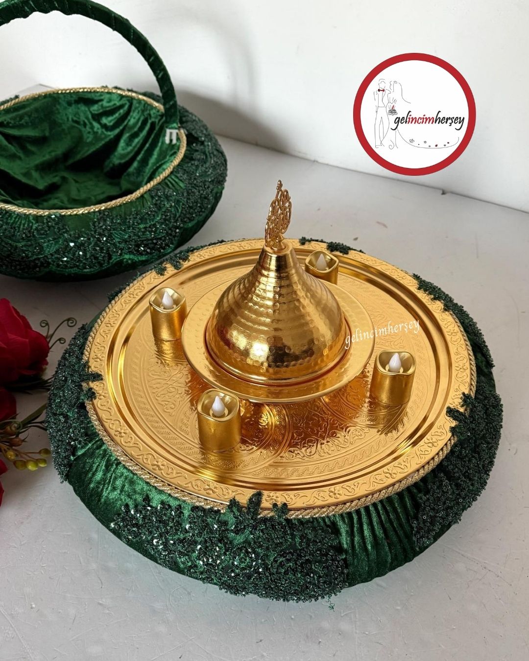 GelincimherşeyVipDantelliKınaSepetiveKınaTepsisiZümrütYeşil1