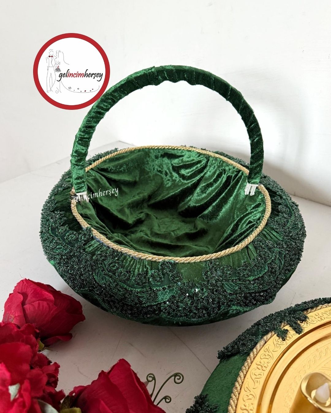 GelincimherşeyVipDantelliKınaSepetiveKınaTepsisiZümrütYeşil2