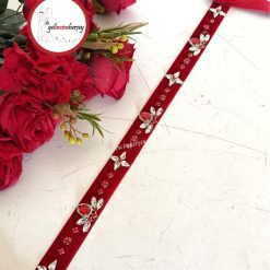 Gelincimherşey Vip Model Taşlı Özel Tasarım Kırmızı Kadife Gelin Kuşağı