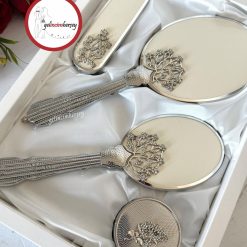 Gelincimherşey Söz Nişan Bohça için Hediyelik Çeyizlik Broşlu 4 Parça Ayna Tarak Seti