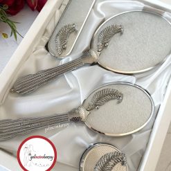 Gelincimherşey Söz Nişan Bohça için Hediyelik Çeyizlik Broşlu 4 Parça Ayna Tarak Seti