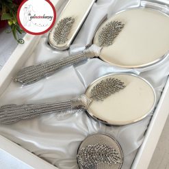 Gelincimherşey Söz Nişan Bohça için Hediyelik Çeyizlik Broşlu 4 Parça Ayna Tarak Seti