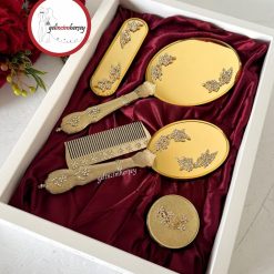Gelincimherşey Söz Nişan Bohça için Hediyelik Çeyizlik Altın 5 Parça Ayna Tarak Seti - Çelenk