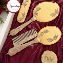 Gelincimherşey Söz Nişan Bohça için Hediyelik Çeyizlik Altın 5 Parça Ayna Tarak Seti