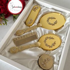 Gelincimherşey Söz Nişan Bohça için Hediyelik Çeyizlik Altın 5 Parça Ayna Tarak Seti - Taç