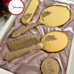 Gelincimherşey Söz Nişan Bohça için Hediyelik Çeyizlik Altın 5 Parça Ayna Tarak Seti - Zambak