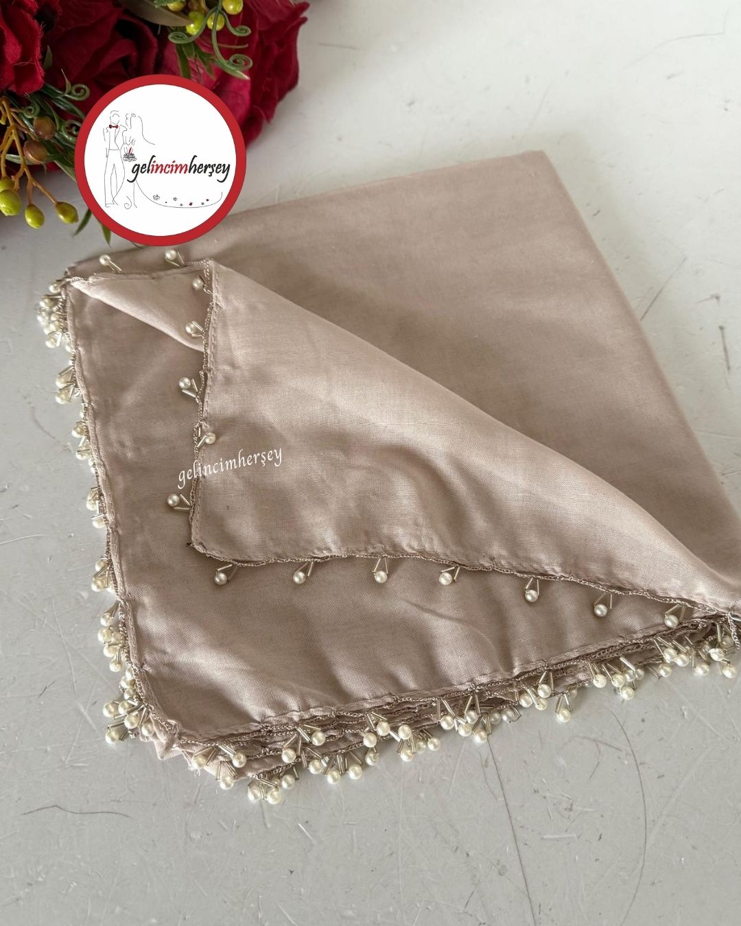 GelincimherşeyBoncukİşlemeliTülbentBej