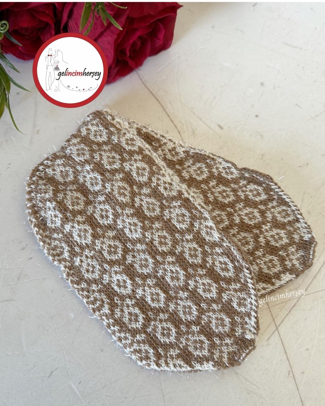 GelincimherşeyÇeyizlikHediyelikSimliÖrgüİpliPatikBej