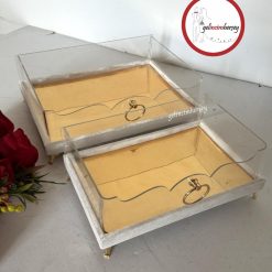 Gelincimherşey 2'li Modern Çeyizlik Kadife Tabanlı Şeffaf Çeyiz Sunum Tepsisi Gold