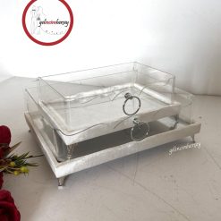Gelincimherşey 2'li Modern Çeyizlik Kadife Tabanlı Şeffaf Çeyiz Sunum Tepsisi Gümüş