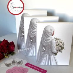 Gelincimherşey 3'lü Tesettür Gelin Resimli Bohçası Çeyiz Kutusu